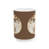 Moon Phase Ceramic Mug — Full Moon Brown Coffee Cup (11oz, 15oz)