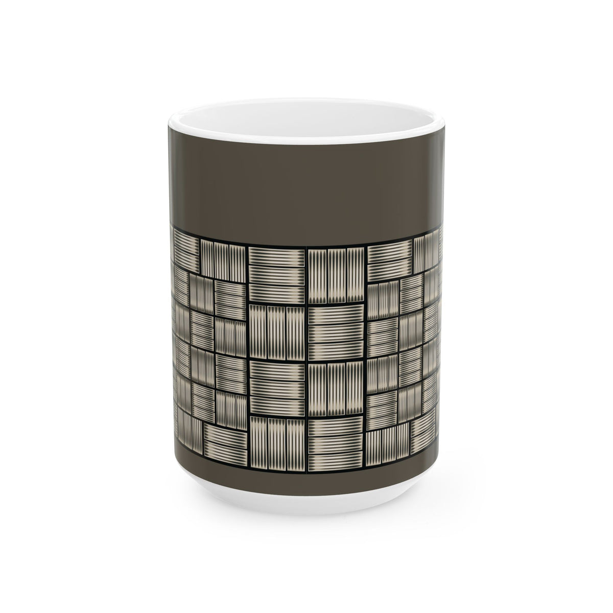 Geometric Grid Ceramic Mug — Modern Monochrome Plaid Coffee Cup (11oz & 15oz)