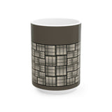 Geometric Grid Ceramic Mug — Modern Monochrome Plaid Coffee Cup (11oz & 15oz)
