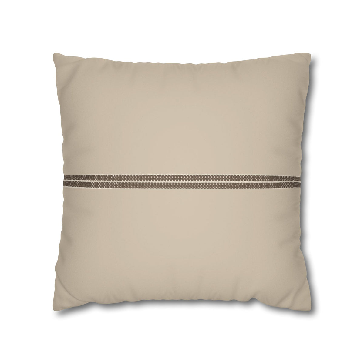 Beige Faux Suede Pillowcase with Center Stripe — Decorative Square Throw Pillow Cover