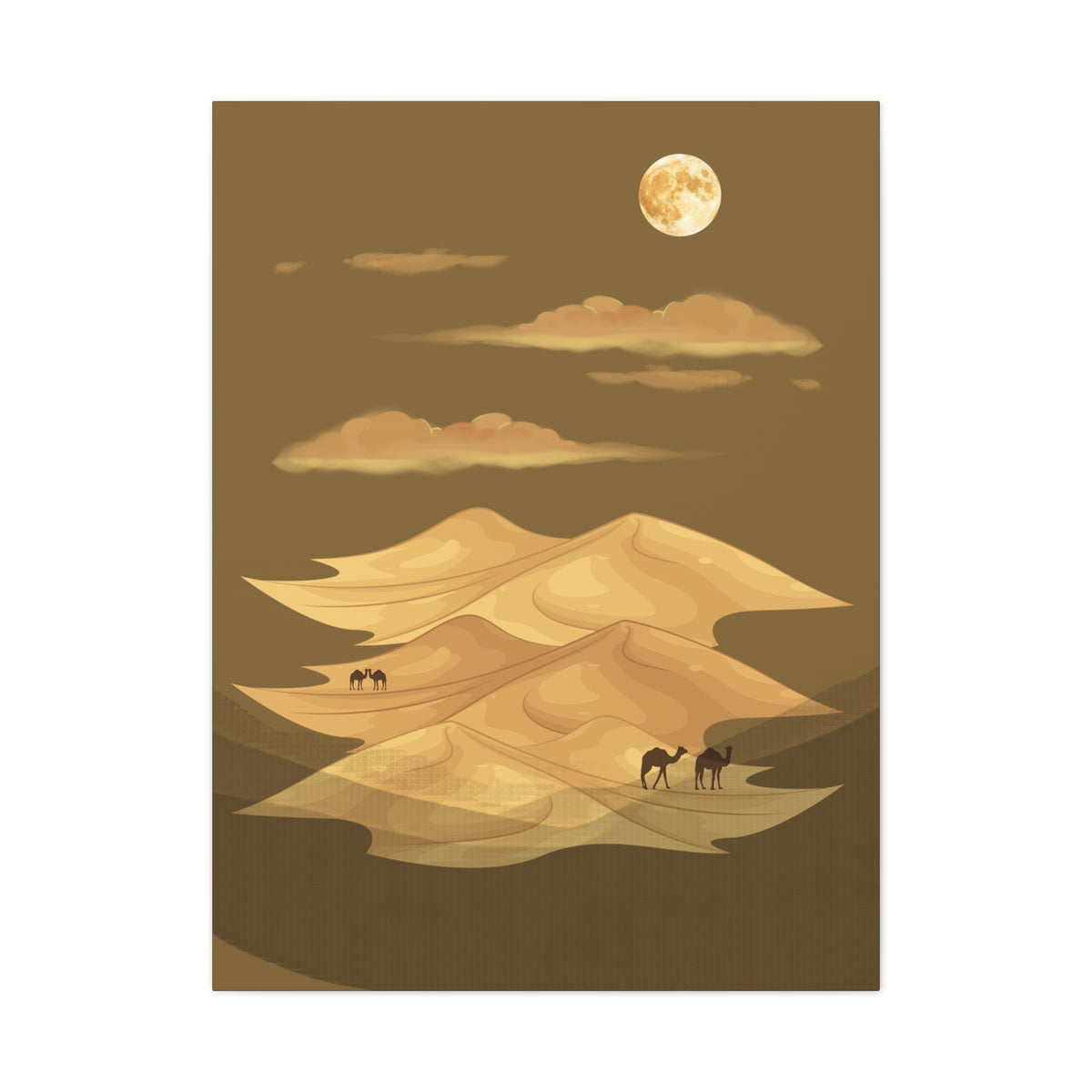 Desert Moon Canvas Art — Camel Dunes Matte Stretched Wall Decor