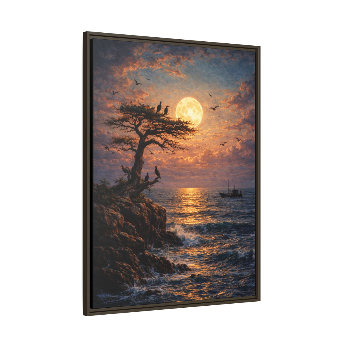 Moonlit Seascape Framed Canvas - Framed