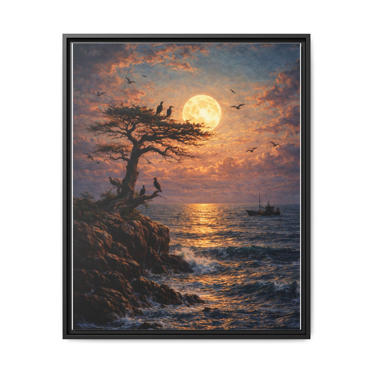 Moonlit Seascape Framed Canvas