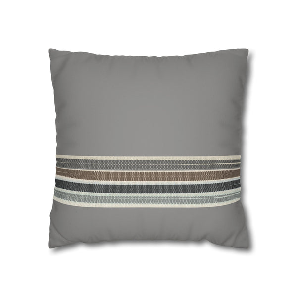 Striped Faux Suede Pillowcase — Neutral Gray Decorative Square Pillow Cover