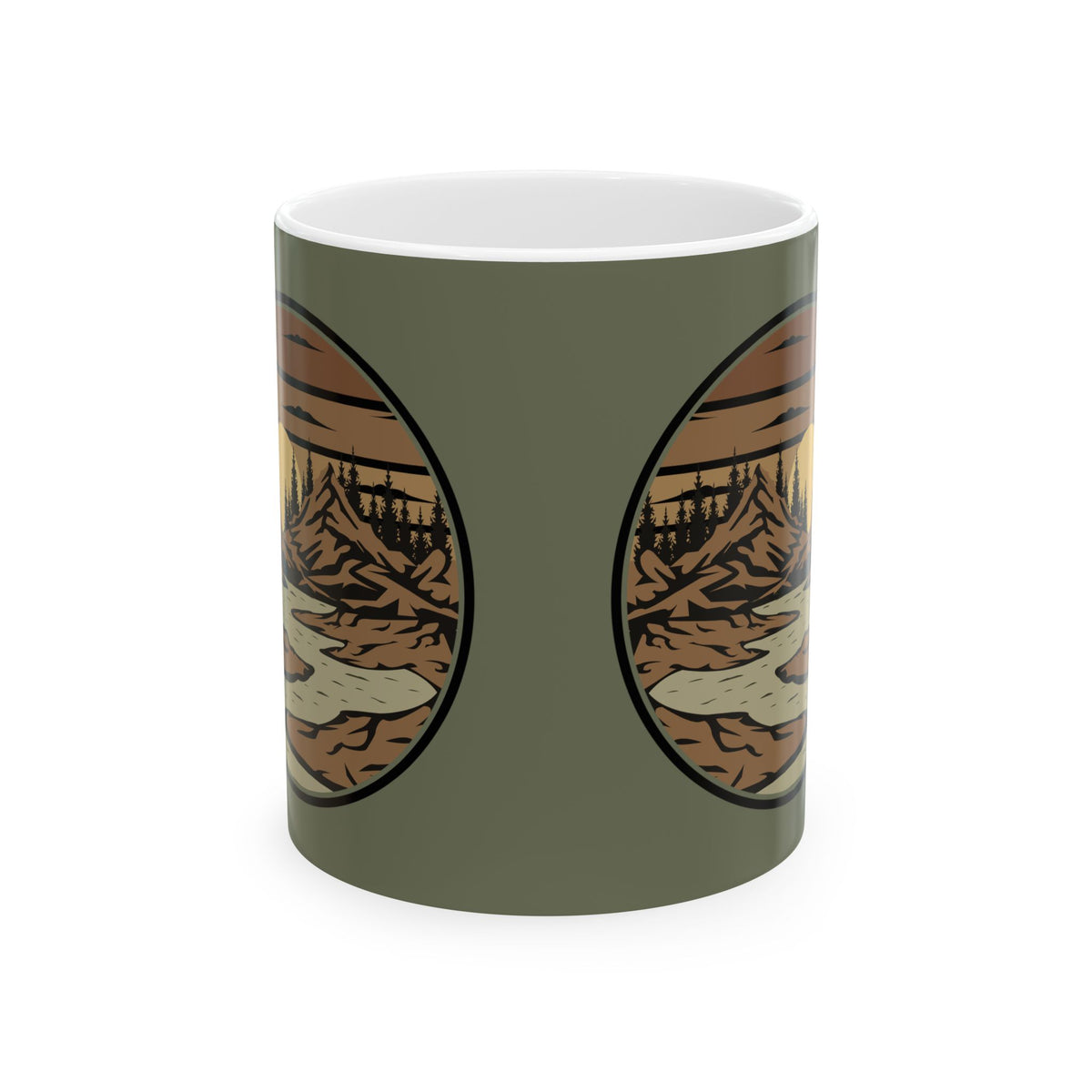 Mountain River Sunset Ceramic Mug — Rustic Mountain Landscape (11oz & 15oz)