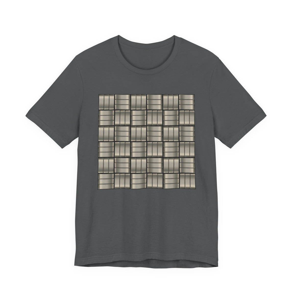 Grid Plaid Graphic Tee — Neutral Geometric Pattern T-Shirt