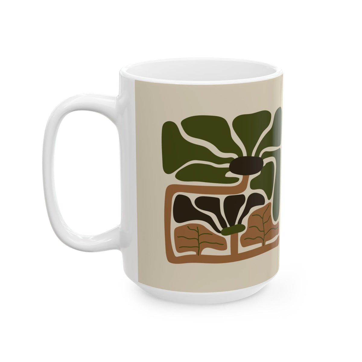 Rooted Canopy Botanical Mug - Earthy Olive & Neutral Art Mug