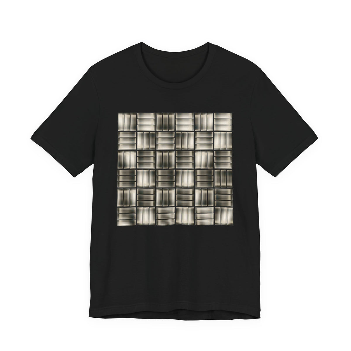 Grid Plaid Graphic Tee — Neutral Geometric Pattern T-Shirt