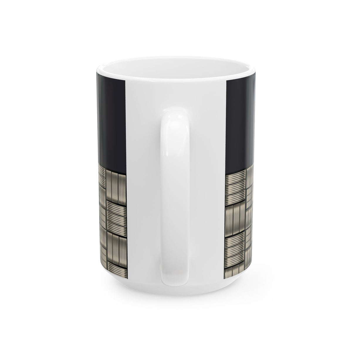 Geometric Grid Ceramic Mug — Modern Black & Metallic Pattern (11oz/15oz)