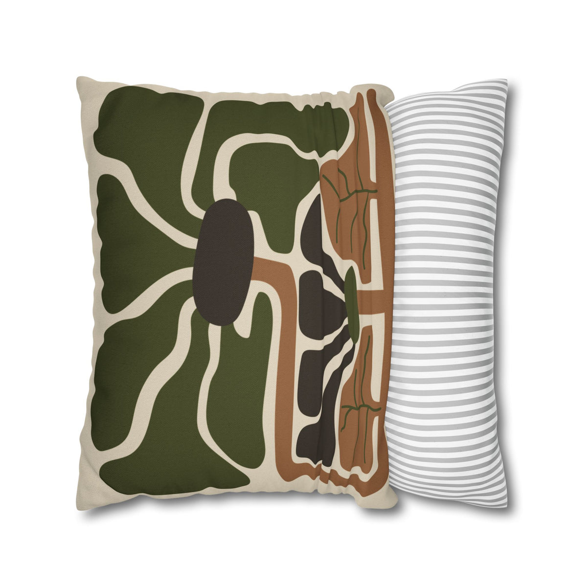 Rooted Canopy Botanical Pillow Cover - Earthy Olive & Neutral Accent Cushion