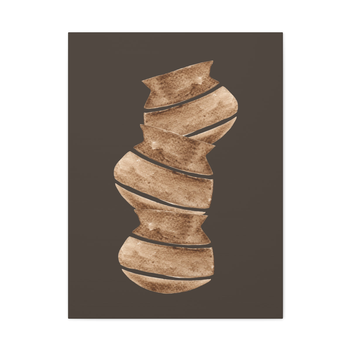 Abstract Rustic Pottery Canvas Print — Earthy Spiral Ceramic Art on Matte Stretched Canvas