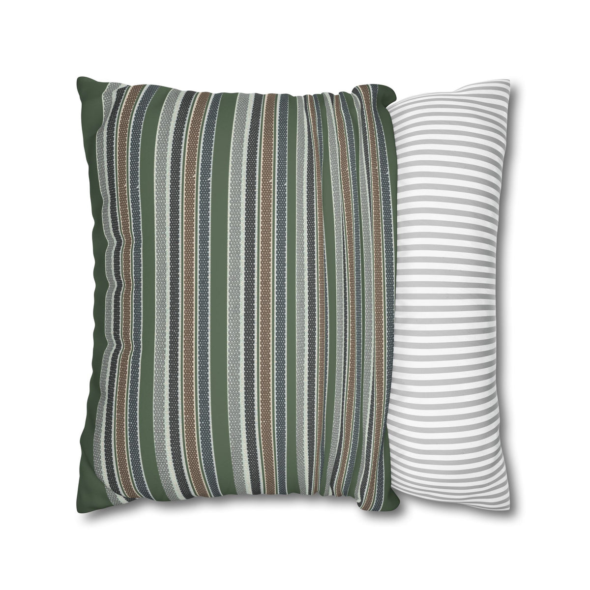 Striped Faux Suede Pillowcase – Green & Earth Tone Decorative Throw Pillow Cover