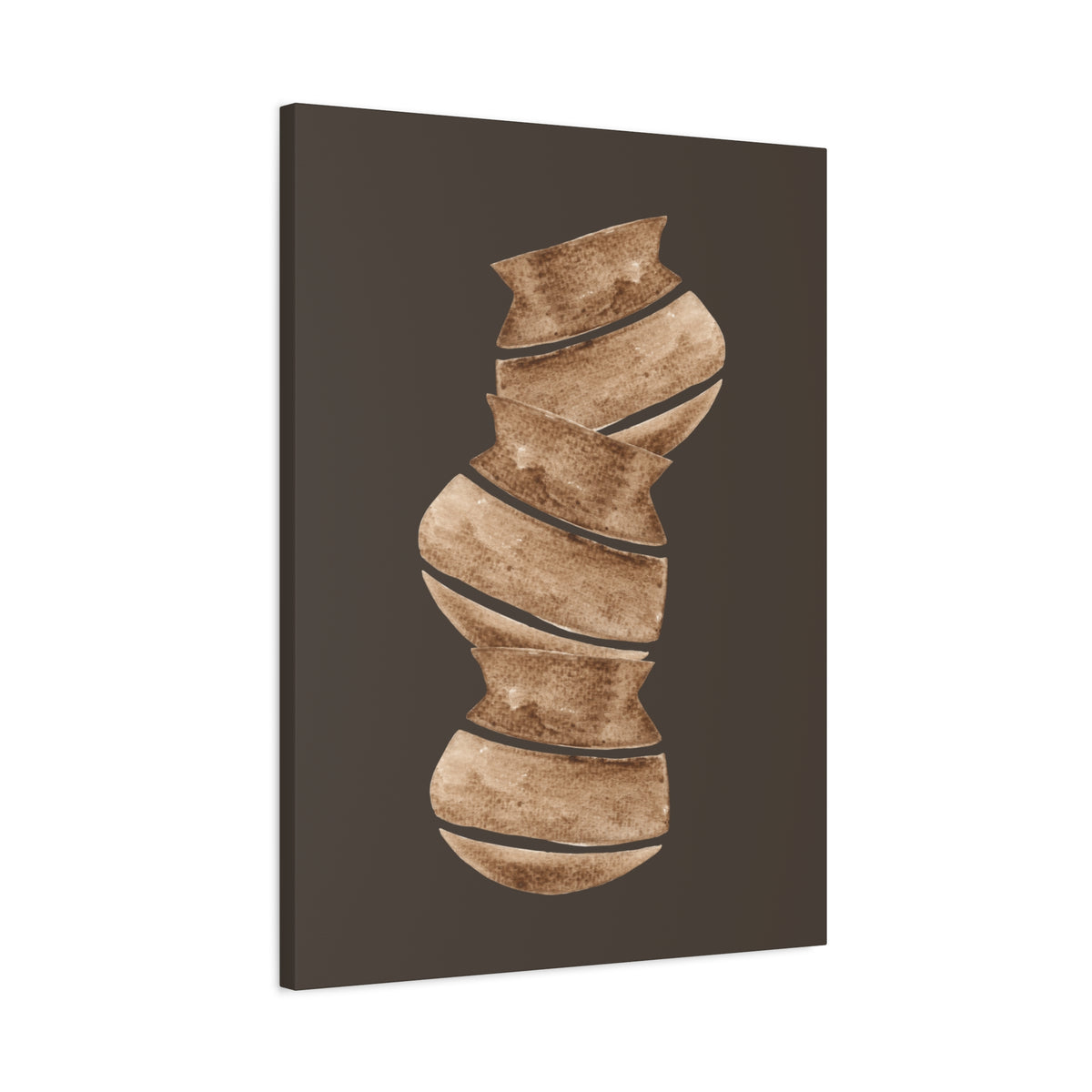 Abstract Rustic Pottery Canvas Print — Earthy Spiral Ceramic Art on Matte Stretched Canvas