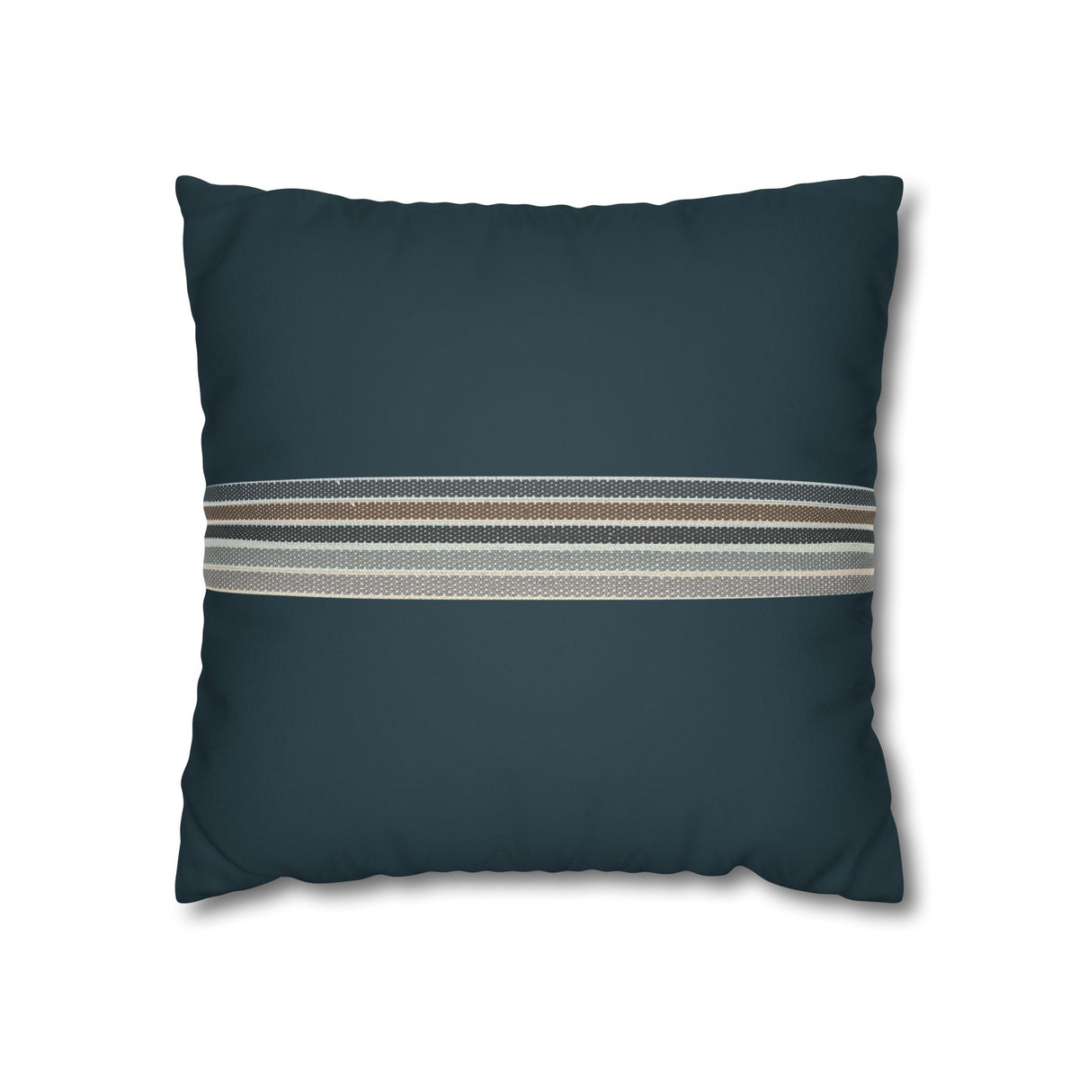Teal Striped Faux Suede Pillowcase — Coastal Stripe Decorative Throw Pillow Cover