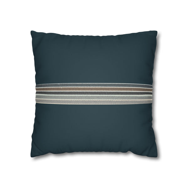 Teal Striped Faux Suede Pillowcase — Coastal Stripe Decorative Throw Pillow Cover