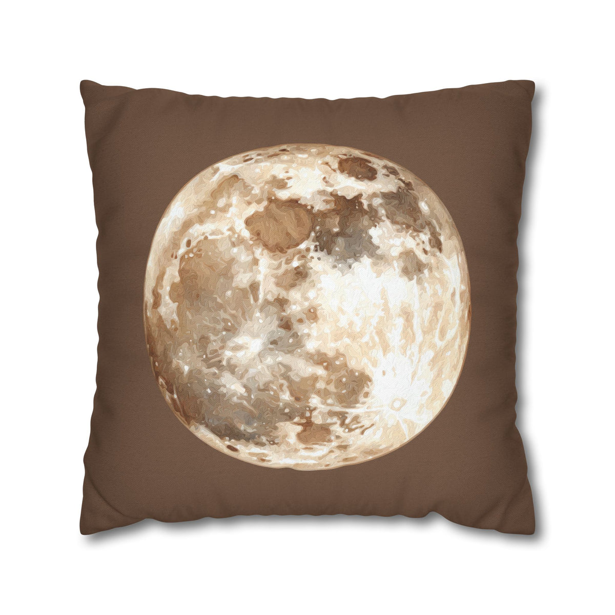 Moon Phase Pillowcase — Full Moon Brown Decorative Throw Pillow Cover