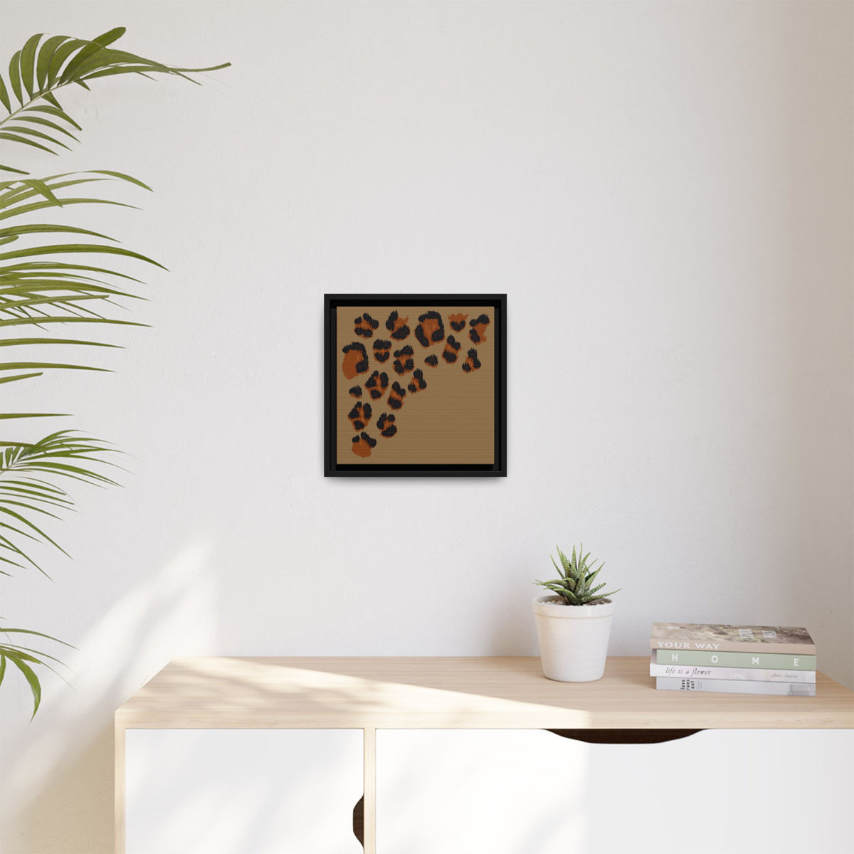 Leopard Print Framed Canvas Art — Rustic Brown Animal Spot Wall Decor