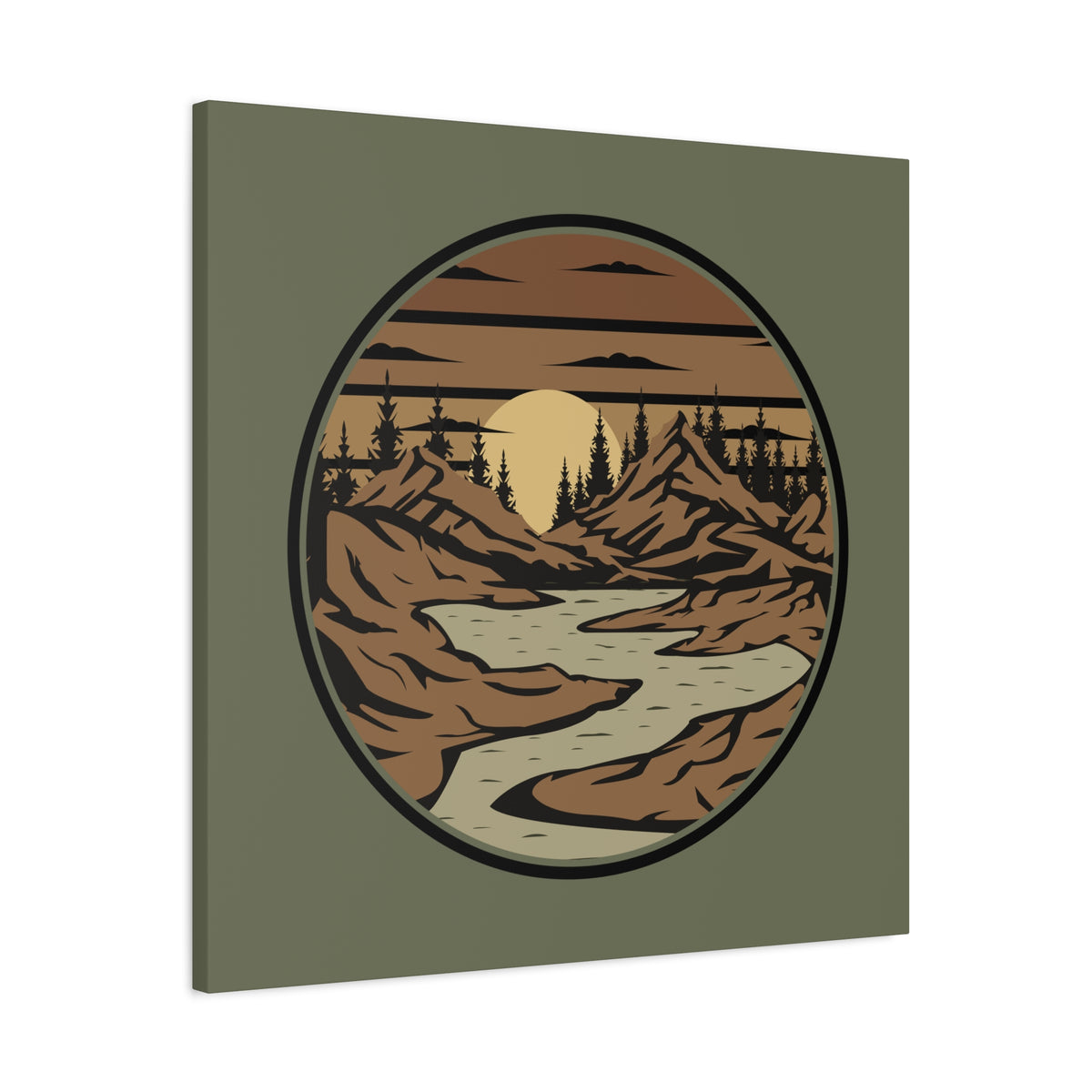 Mountain Passage Wall Art - Earth-Toned Mountain & River Landscape