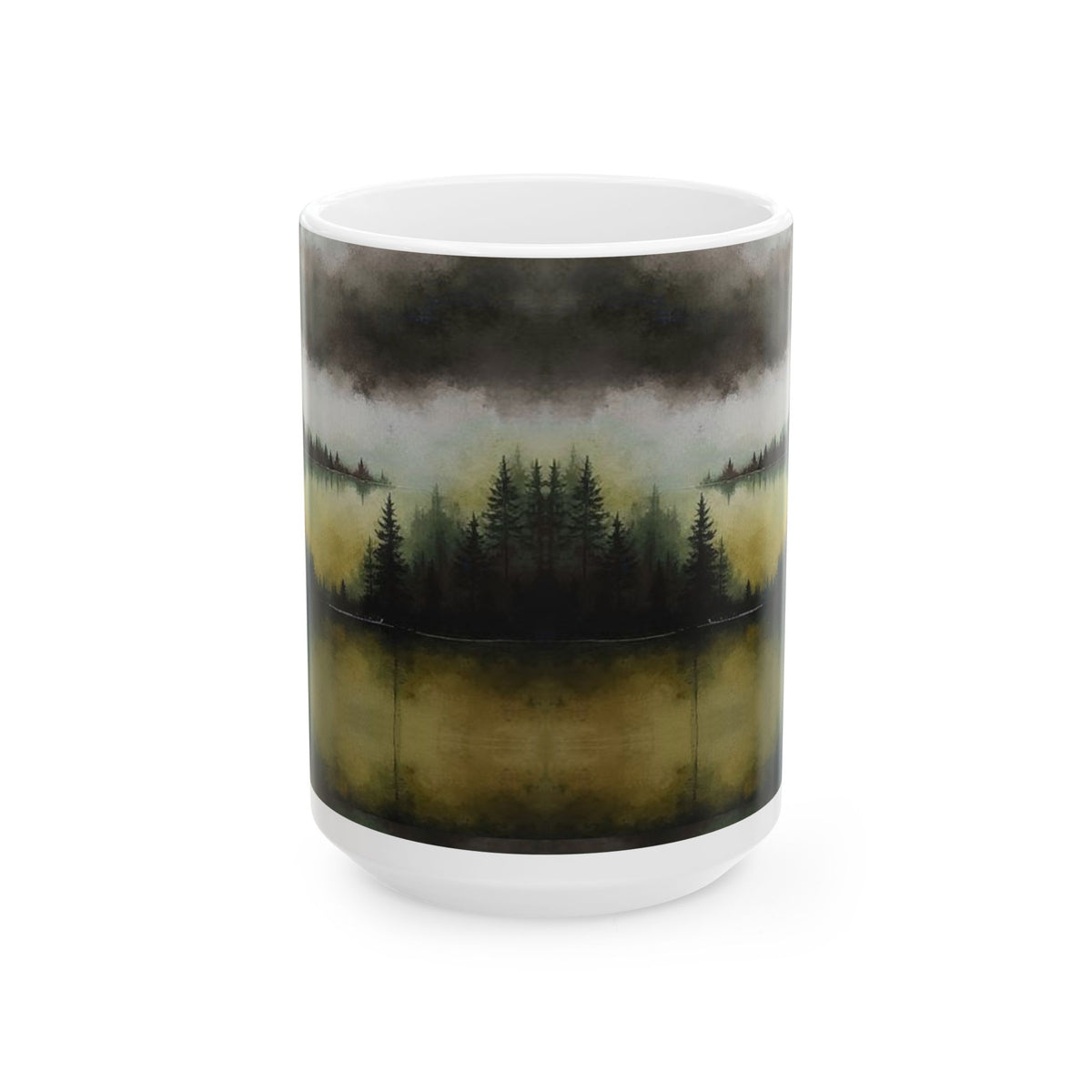 Misty Forest Lake Ceramic Mug
