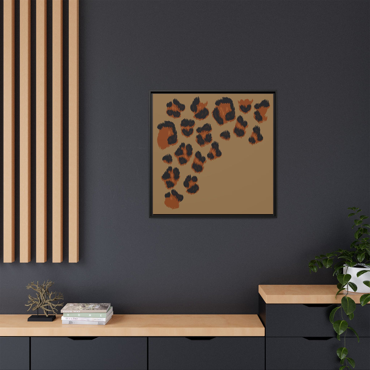Leopard Print Framed Canvas Art — Rustic Brown Animal Spot Wall Decor