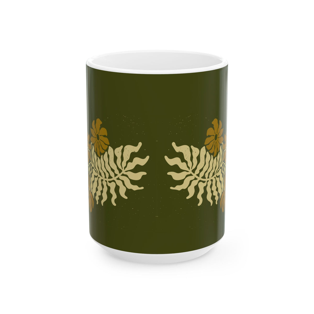 Golden Fern Botanical Mug - Olive Green Nature-Inspired Coffee Cup