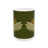 Golden Fern Botanical Mug - Olive Green Nature-Inspired Coffee Cup