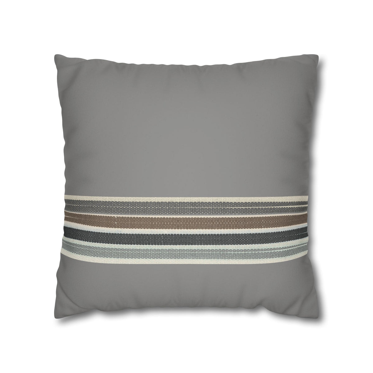 Striped Faux Suede Pillowcase — Neutral Gray Decorative Square Pillow Cover
