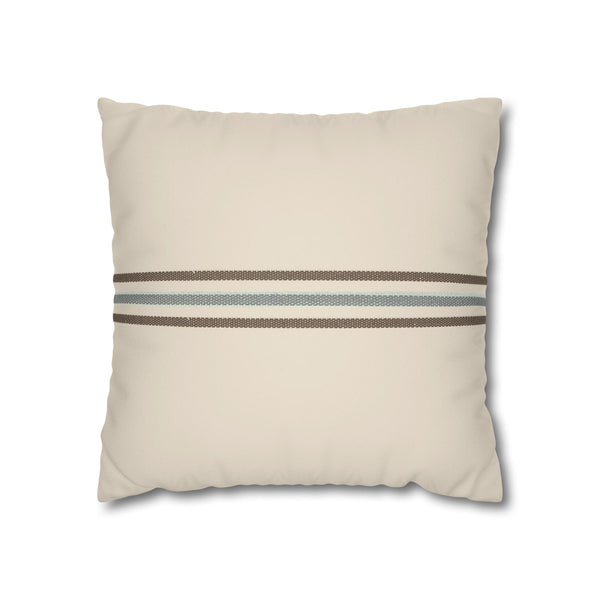 Striped Faux Suede Pillowcase — Neutral Coastal Decorative Throw Pillow Cover