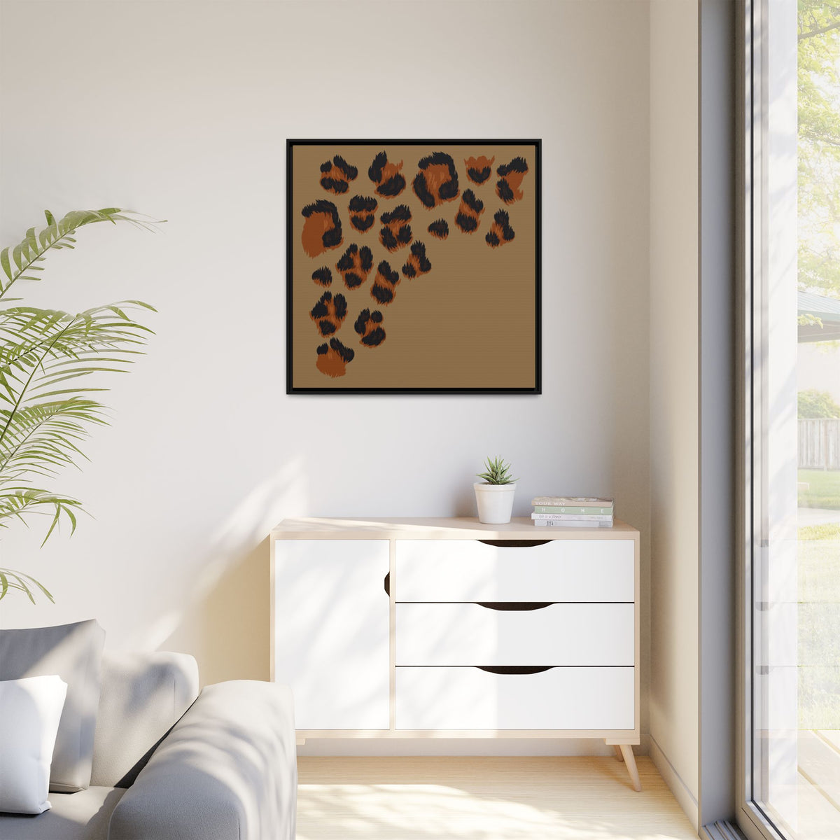 Leopard Print Framed Canvas Art — Rustic Brown Animal Spot Wall Decor