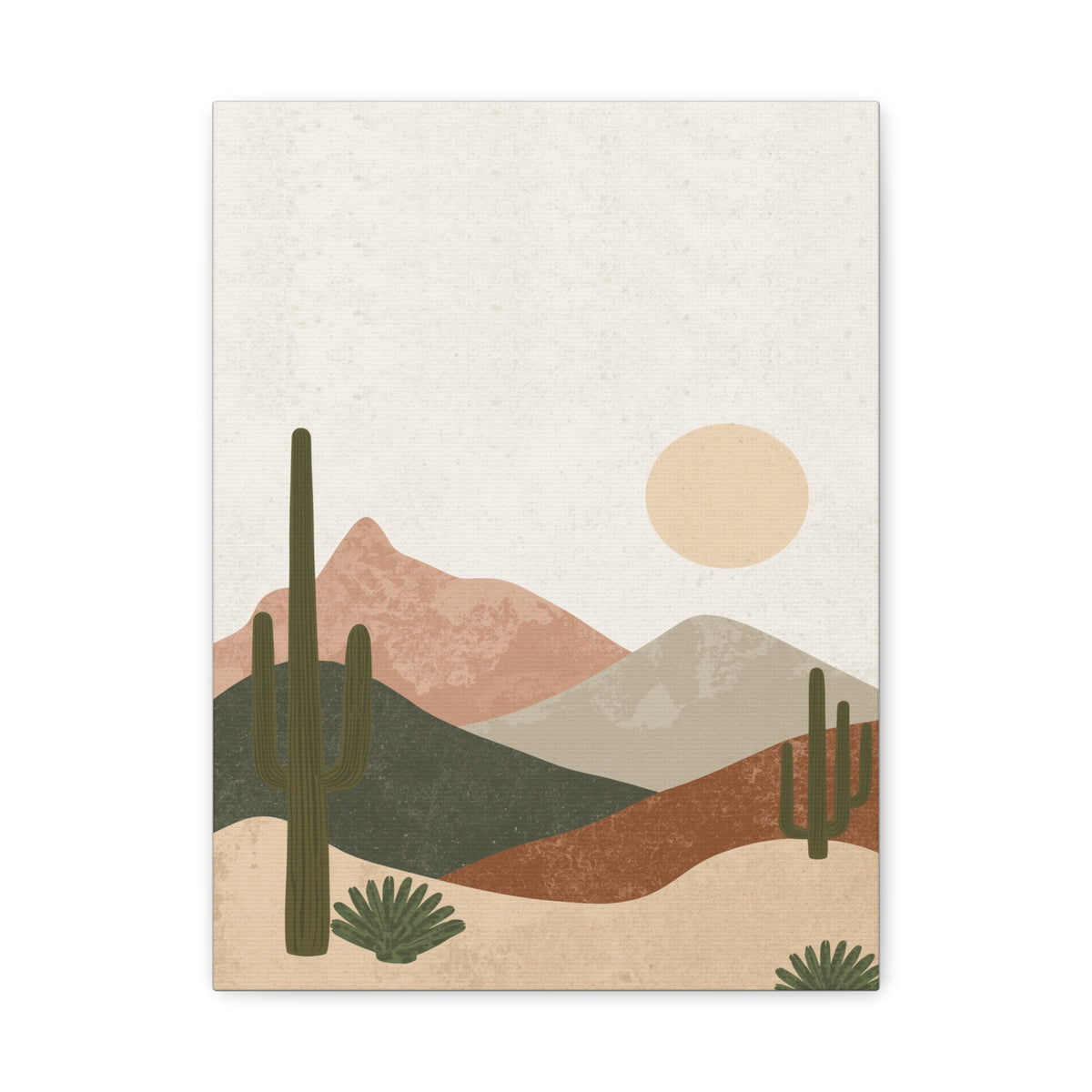 Desert Sunset Canvas Print — Minimalist Saguaro Mountain Wall Art