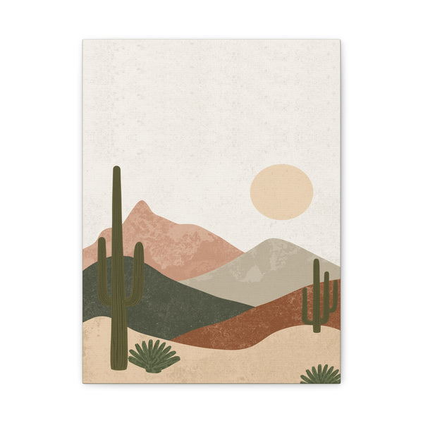 Desert Sunset Canvas Print — Minimalist Saguaro Mountain Wall Art