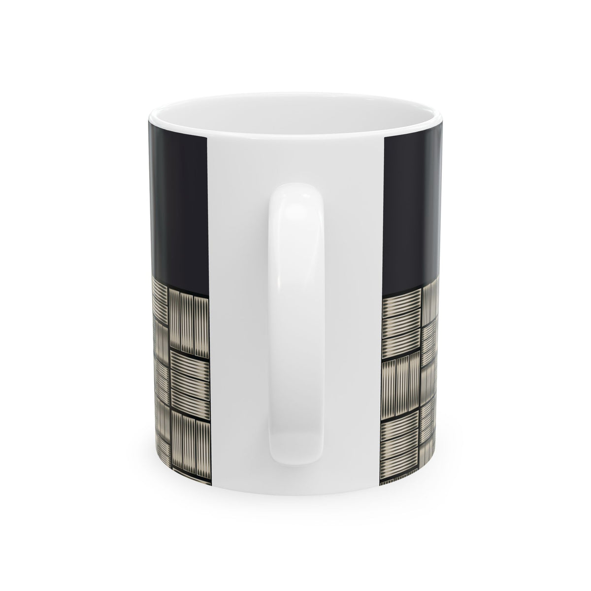 Geometric Grid Ceramic Mug — Modern Black & Metallic Pattern (11oz/15oz)