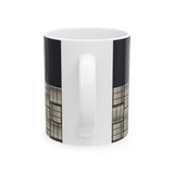 Geometric Grid Ceramic Mug — Modern Black & Metallic Pattern (11oz/15oz)