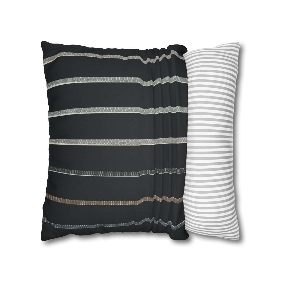 Striped Faux Suede Square Pillowcase – Modern Black & Taupe Decorative Cover