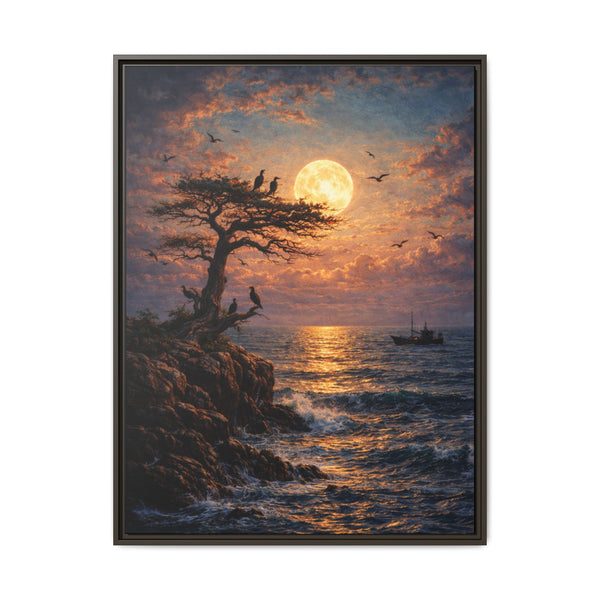 Moonlit Seascape Framed Canvas - Framed