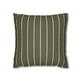Striped Faux Suede Pillowcase — Olive Green Decorative Throw Pillow Cover