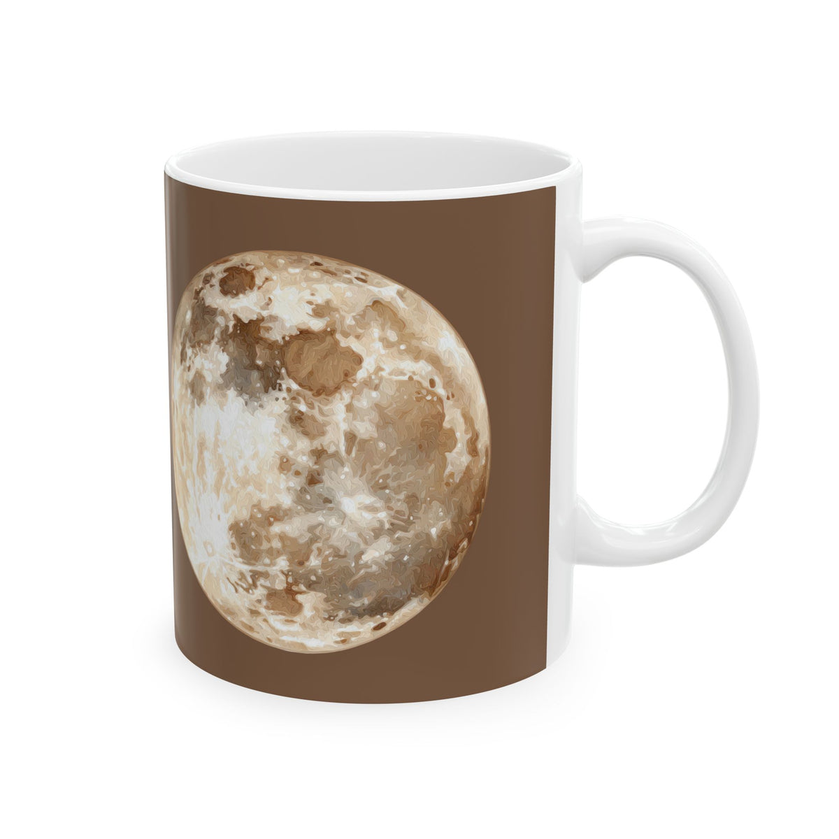 Moon Phase Ceramic Mug — Full Moon Brown Coffee Cup (11oz, 15oz)
