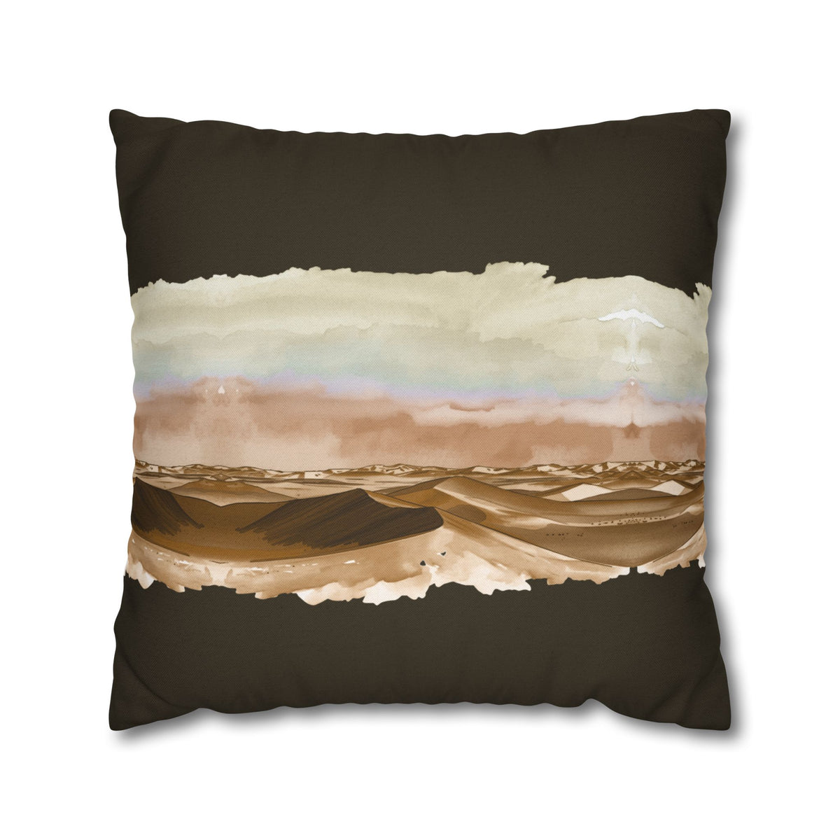 Desert Dunes Square Pillowcase — Boho Earthtone Abstract Watercolor Accent