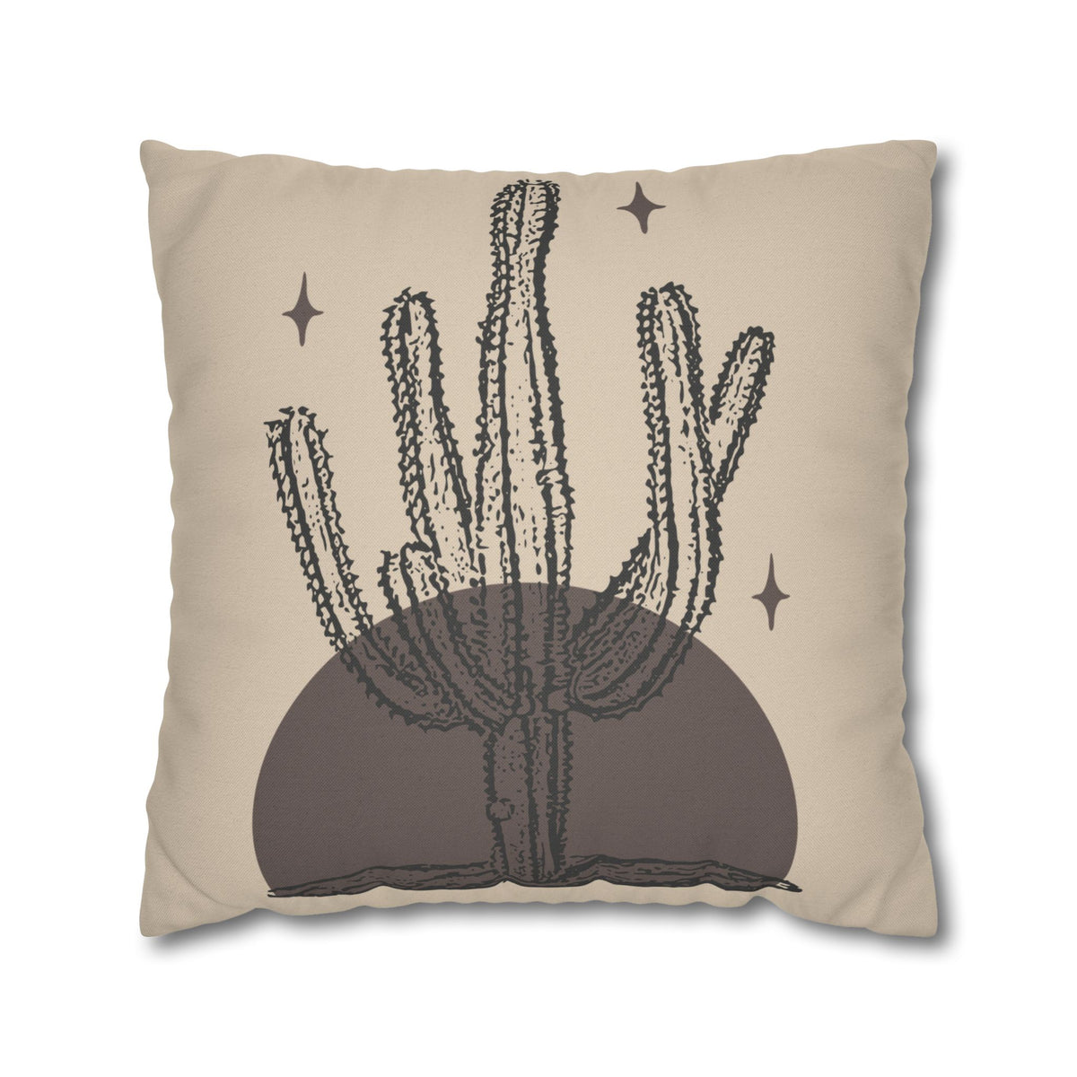 Desert Stillness Cactus Pillowcase – Neutral Earth-Tone Decorative Cushion Cover