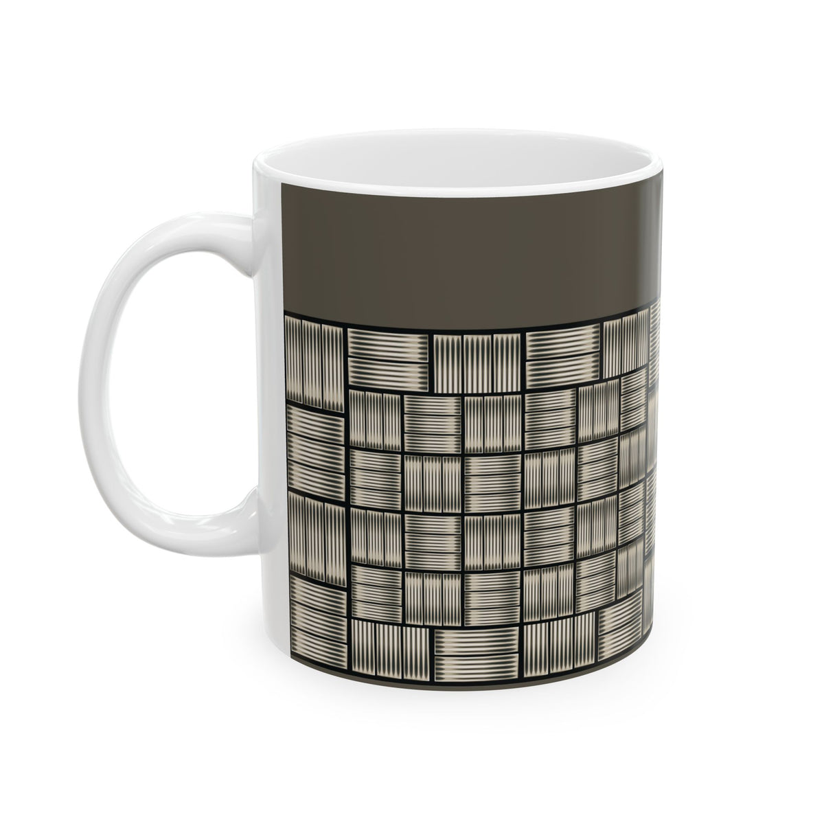 Geometric Grid Ceramic Mug — Modern Monochrome Plaid Coffee Cup (11oz & 15oz)