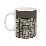 Geometric Grid Ceramic Mug — Modern Monochrome Plaid Coffee Cup (11oz & 15oz)