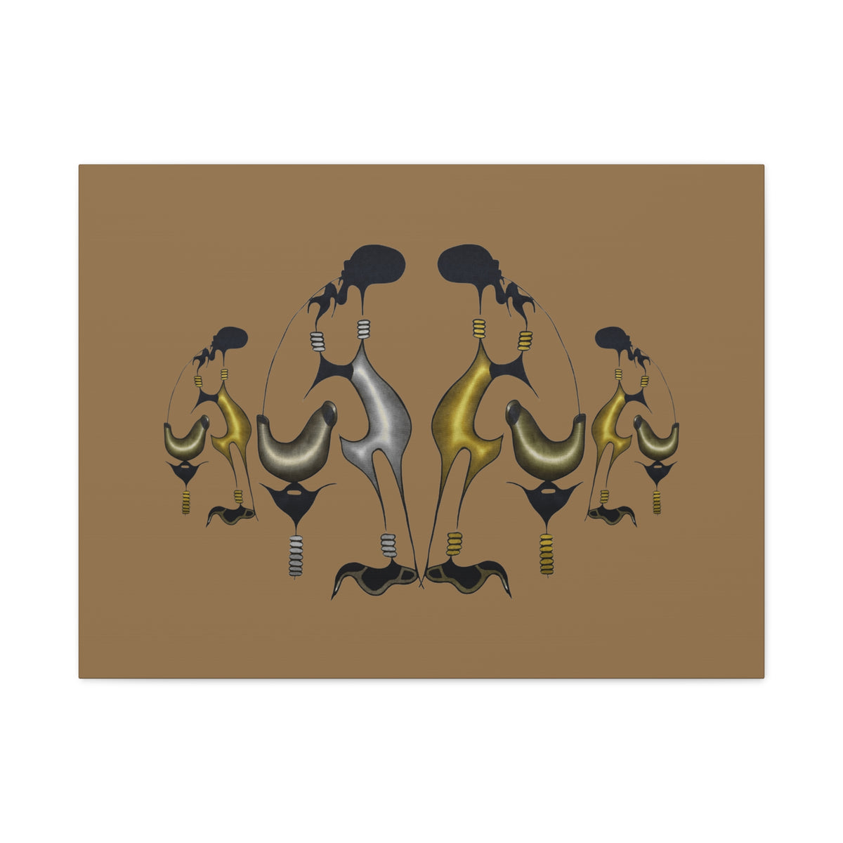 Abstract Golden & Silver Bird Canvas Art — Matte Stretched Wall Decor