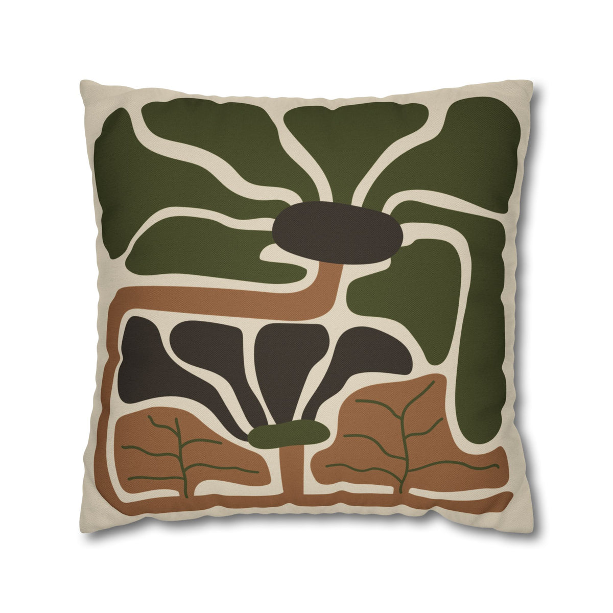 Rooted Canopy Botanical Pillow Cover - Earthy Olive & Neutral Accent Cushion