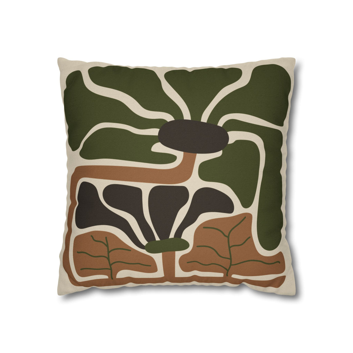 Rooted Canopy Botanical Pillow Cover - Earthy Olive & Neutral Accent Cushion
