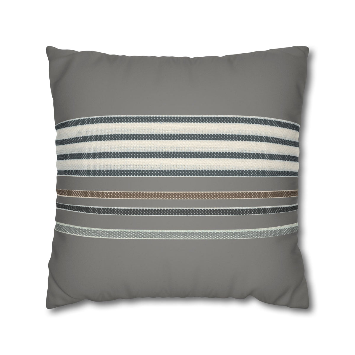 Striped Faux Suede Pillowcase — Neutral Gray Decorative Throw Pillow Cover