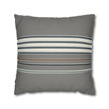 Striped Faux Suede Pillowcase — Neutral Gray Decorative Throw Pillow Cover