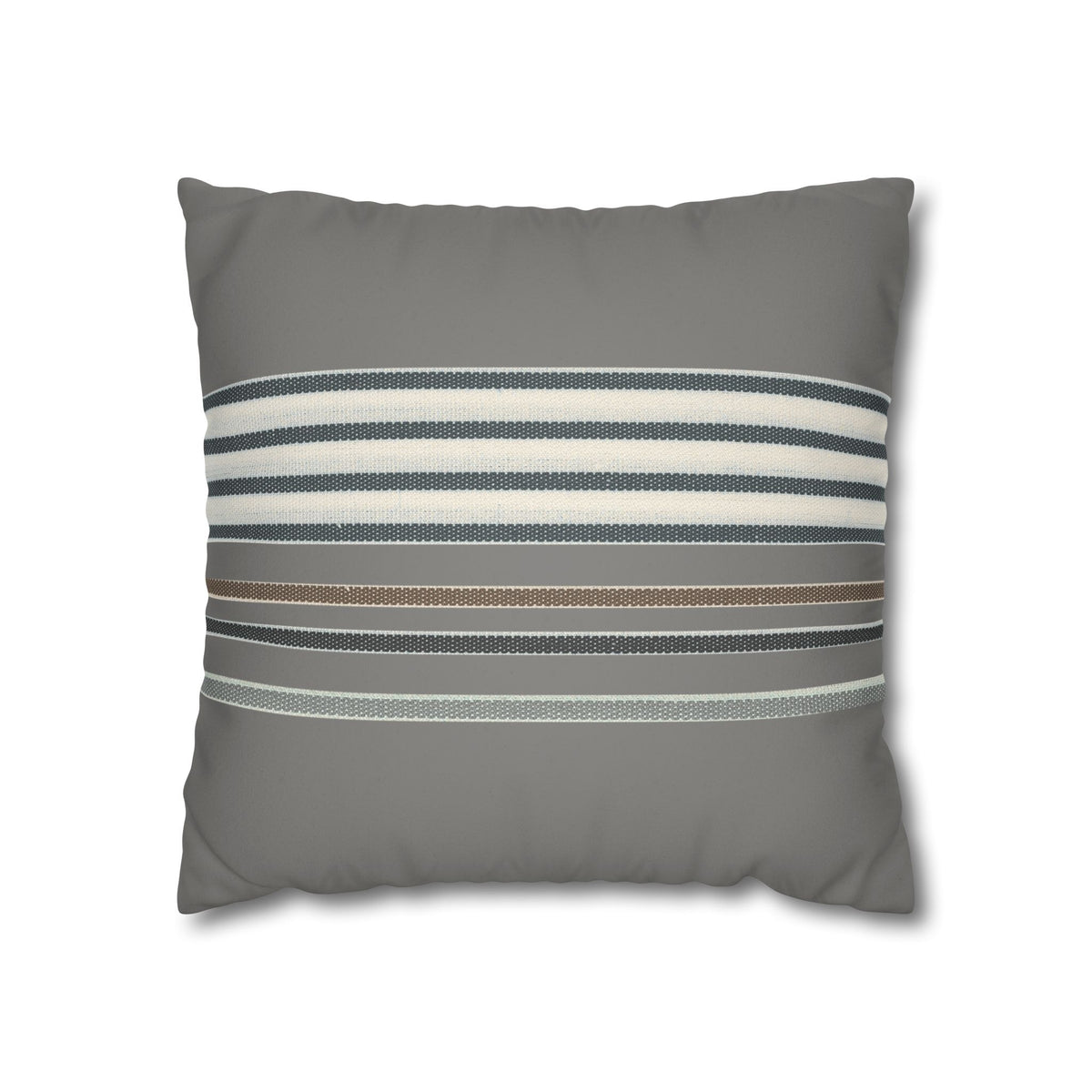 Striped Faux Suede Pillowcase — Neutral Gray Decorative Throw Pillow Cover