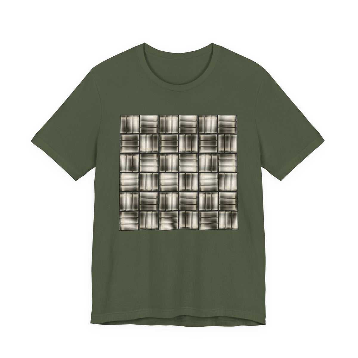 Grid Plaid Graphic Tee — Neutral Geometric Pattern T-Shirt