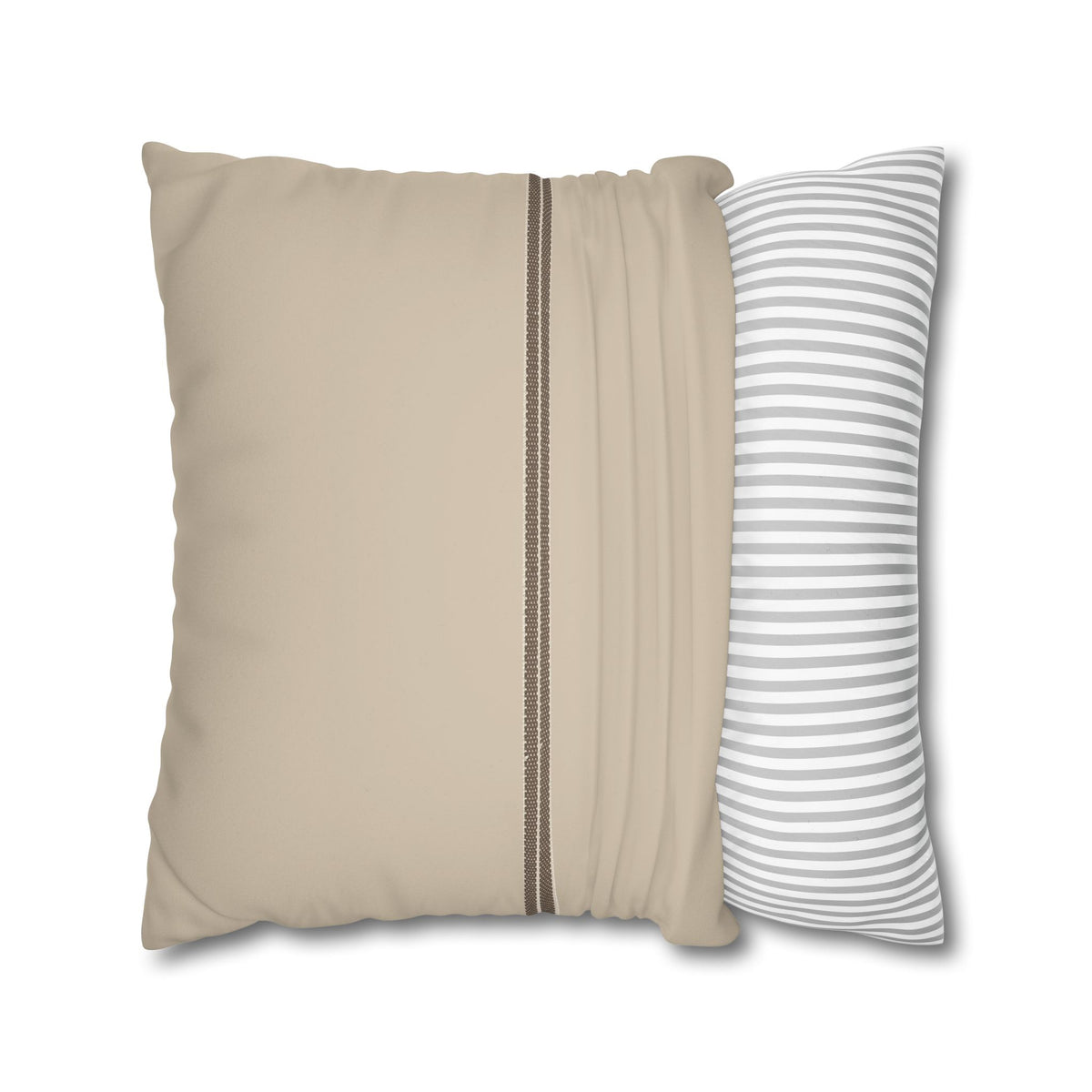 Beige Faux Suede Pillowcase with Center Stripe — Decorative Square Throw Pillow Cover