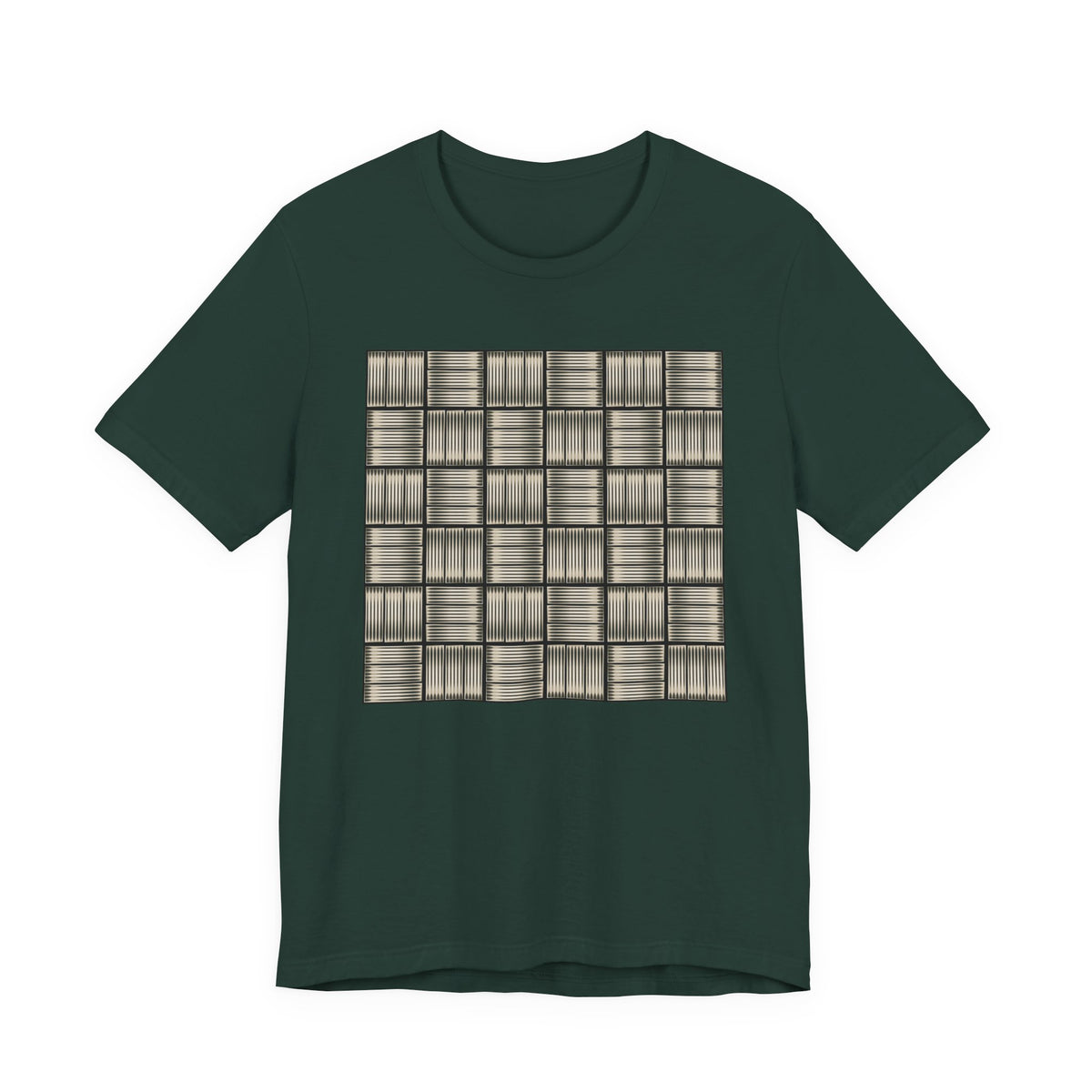 Grid Plaid Graphic Tee — Neutral Geometric Pattern T-Shirt